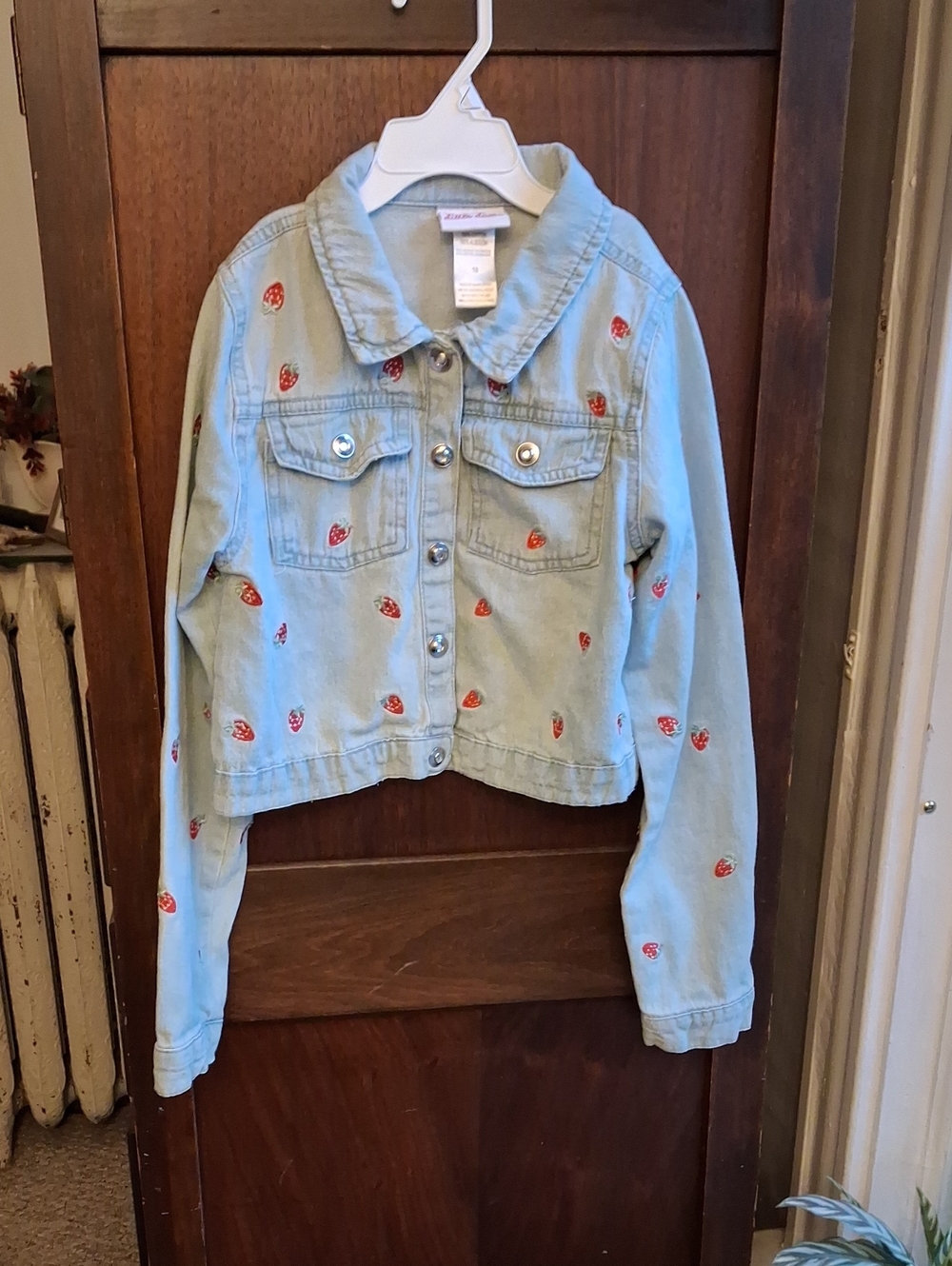 Little Lass Girls Size 10 Strawberry Embroidery Blue Jean Jacket